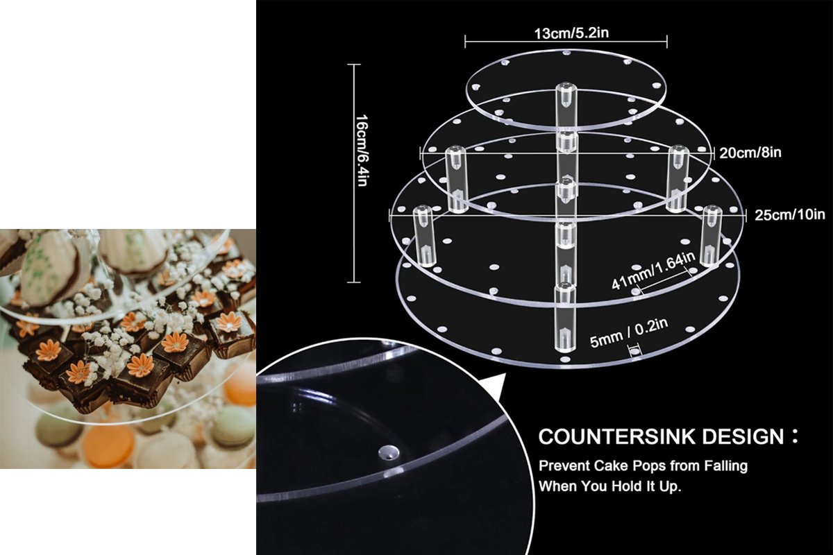 Food-grade acrylic cake pop stand features
